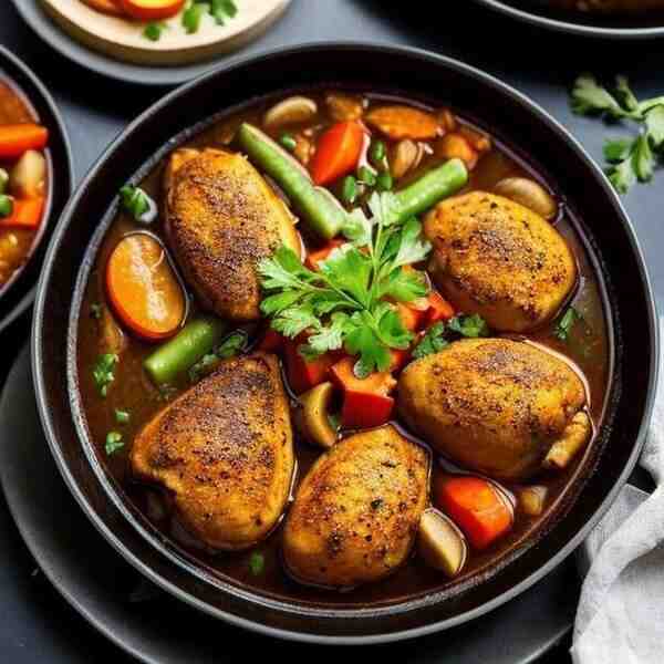 Курица тушенная с овощами